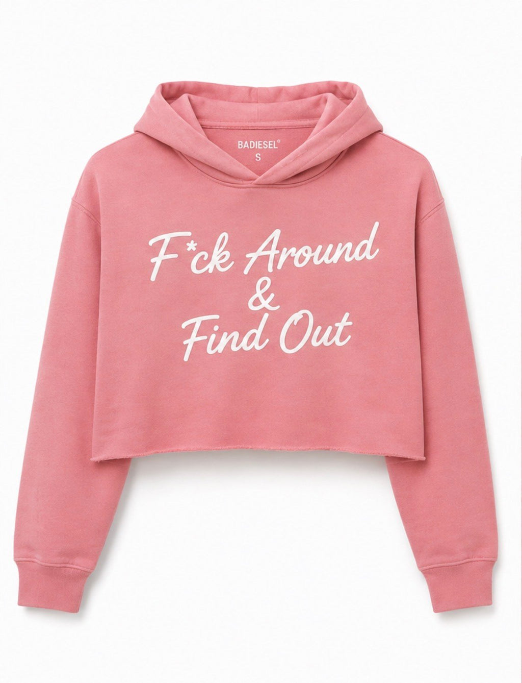 F*ck Around & Find Out women’s crop top pink hoodie.