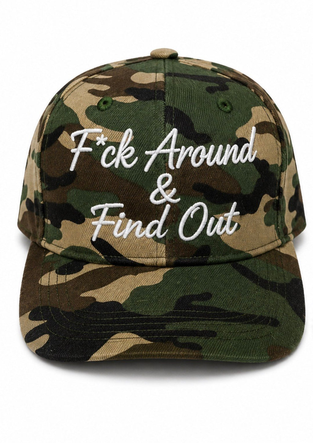 F*ck Around & Find Out cursive SnapBack camo hat