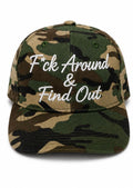 F*ck Around & Find Out cursive SnapBack camo hat
