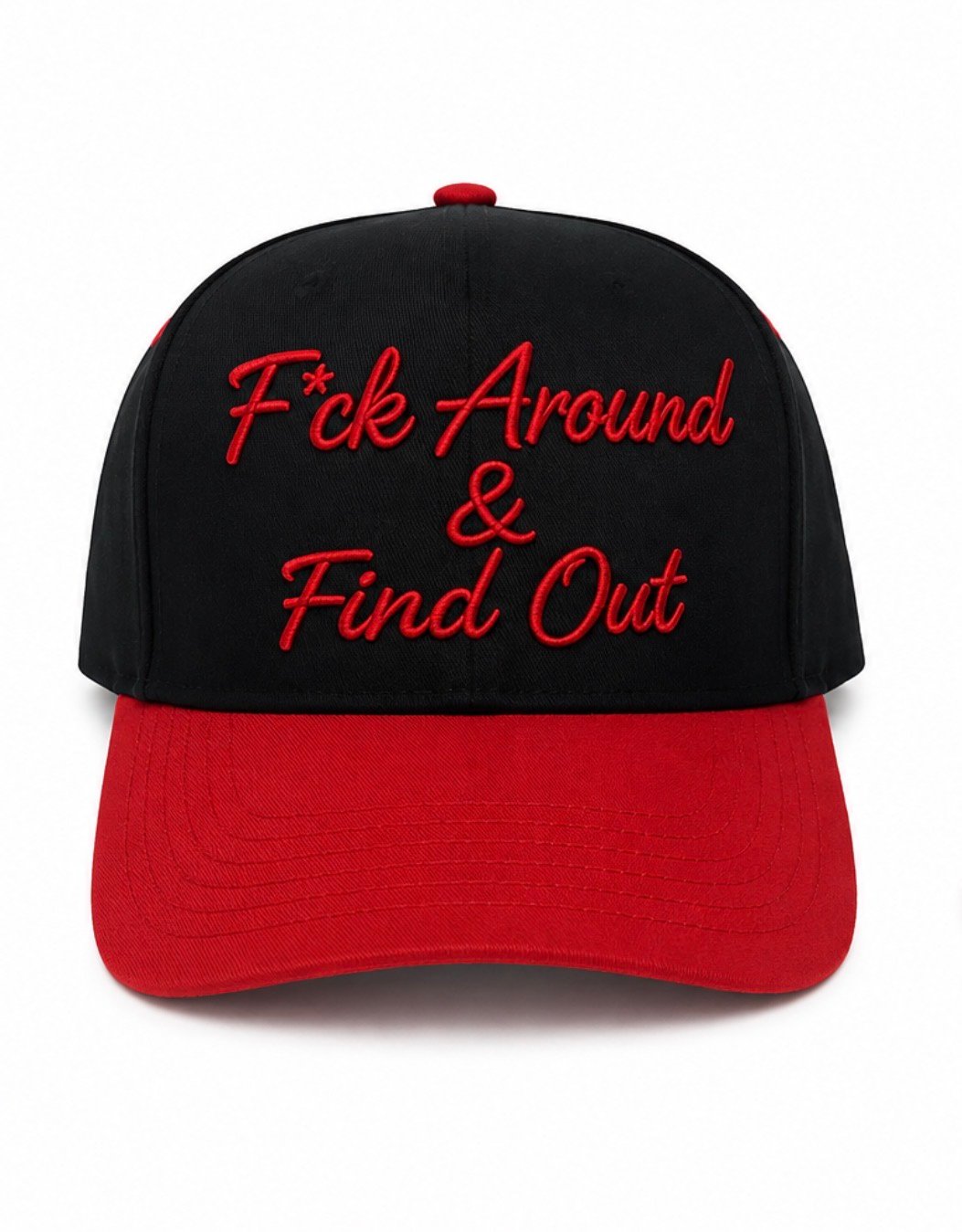 F*ck around & find out cursive black and red snapback