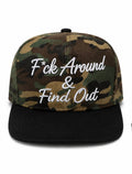 F*ck around & find out cursive snapback camo