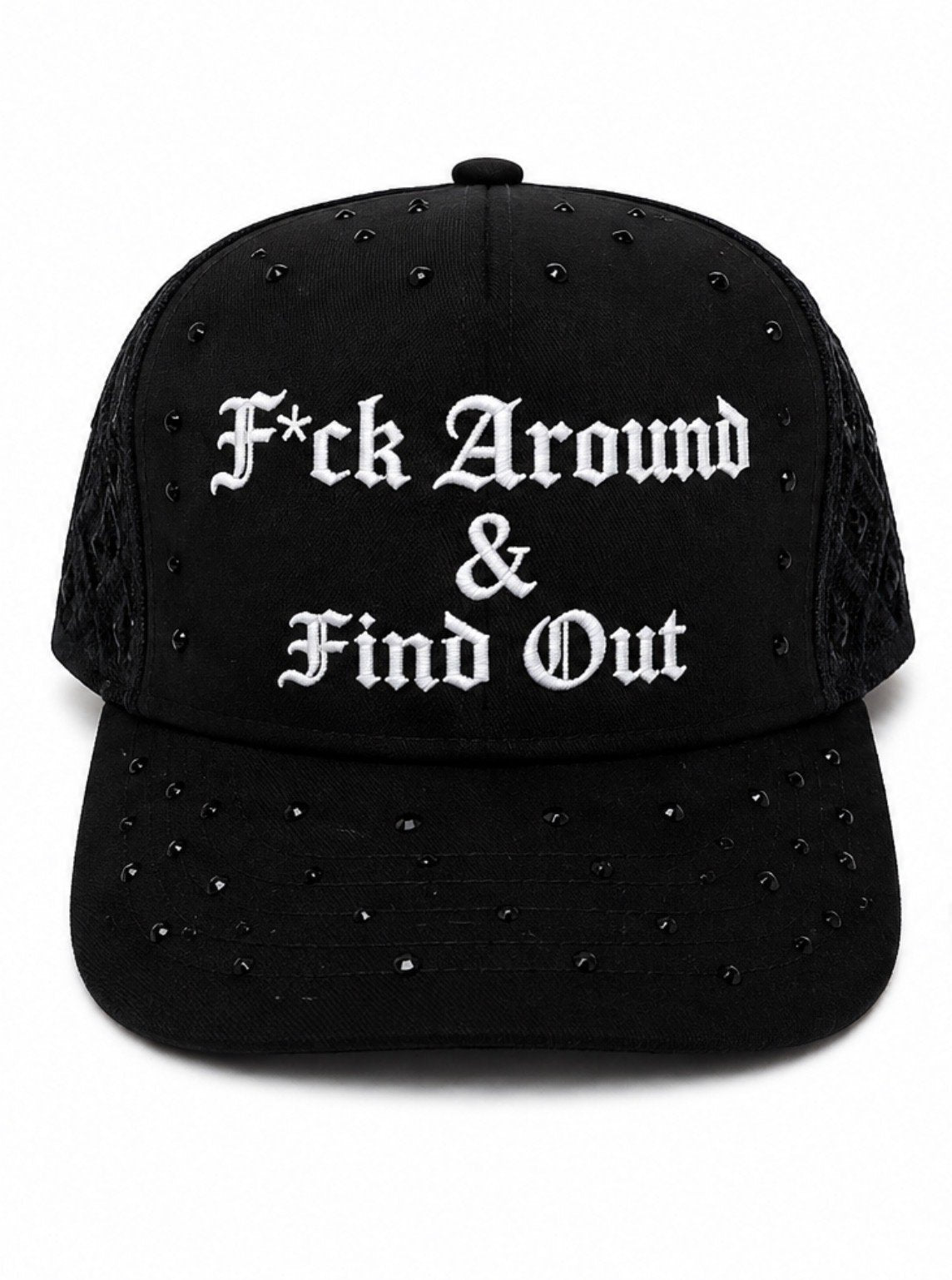 F*ck Around & Find Out old English rhinestones SnapBack black