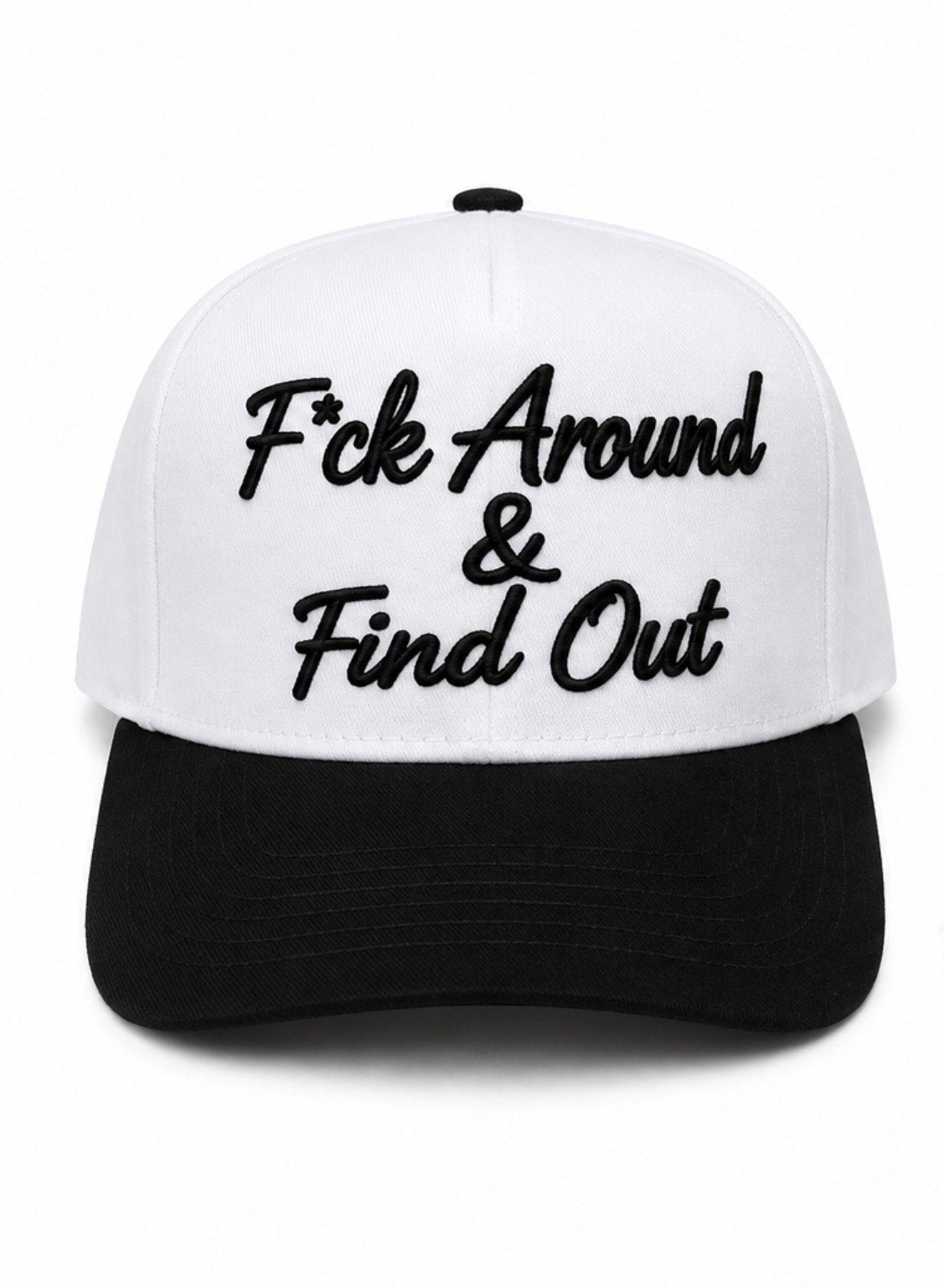 F*ck Around & Find Out cursive SnapBack white
