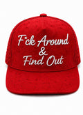 F*ck Around & Find Out Cursive rhinestones Snapback red