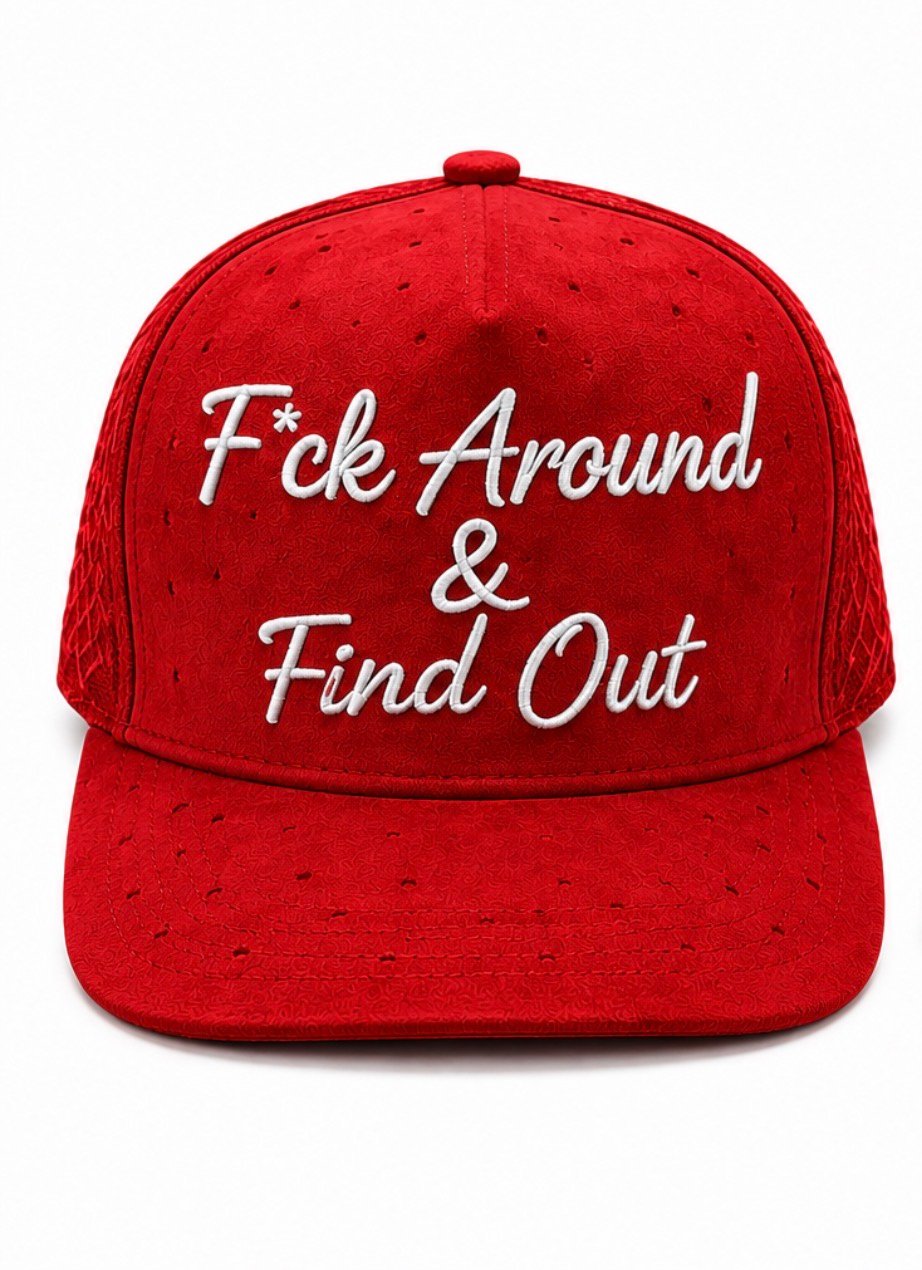 F*ck Around & Find Out Cursive rhinestones Snapback red